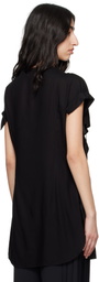Y's Black Rayon Cambric Right Side Drape Blouse