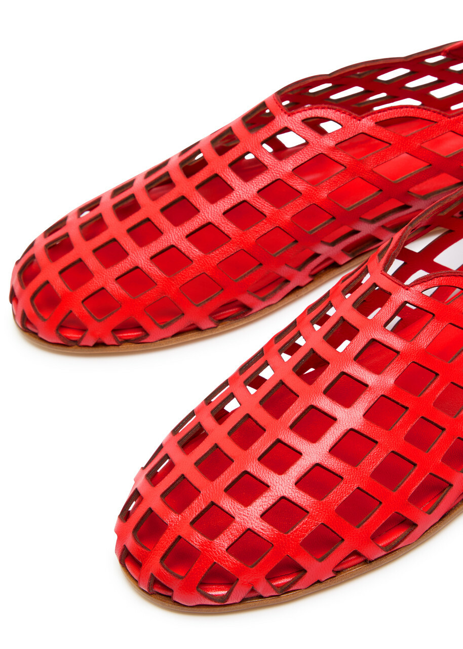 Gia Borghini Peek-a-boo Leather Ballerina Flats Red