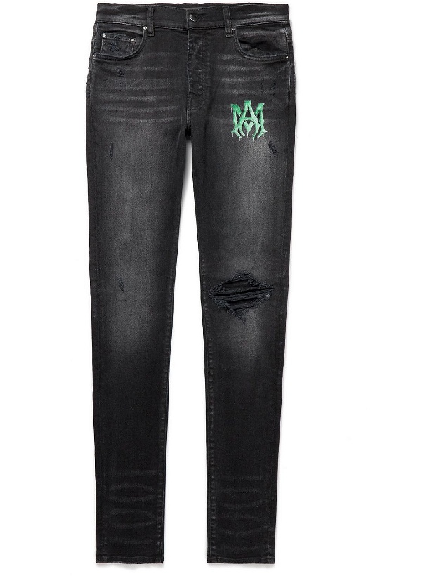 Photo: AMIRI - Skinny-Fit Logo-Print Distressed Jeans - Black