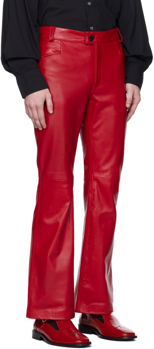 Ernest W. Baker Red Flared Leather Trousers Ernest W. Baker