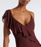 De La Vali Mayara ruffled scarf-detail georgette gown