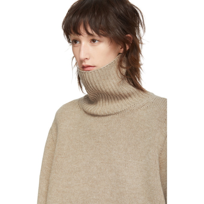 Toteme Wool Cashmere Turtleneck Sweater in Beige Melange