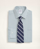 Brooks Brothers Men's Stretch Regent Regular-Fit Dress Shirt, Non-Iron Poplin Ainsley Collar Tattersall | Green