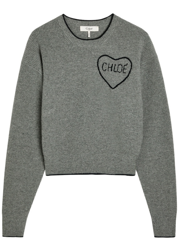 Photo: Chloe Logo Embroidered Wool and Cashmere-blend Jumper Grey