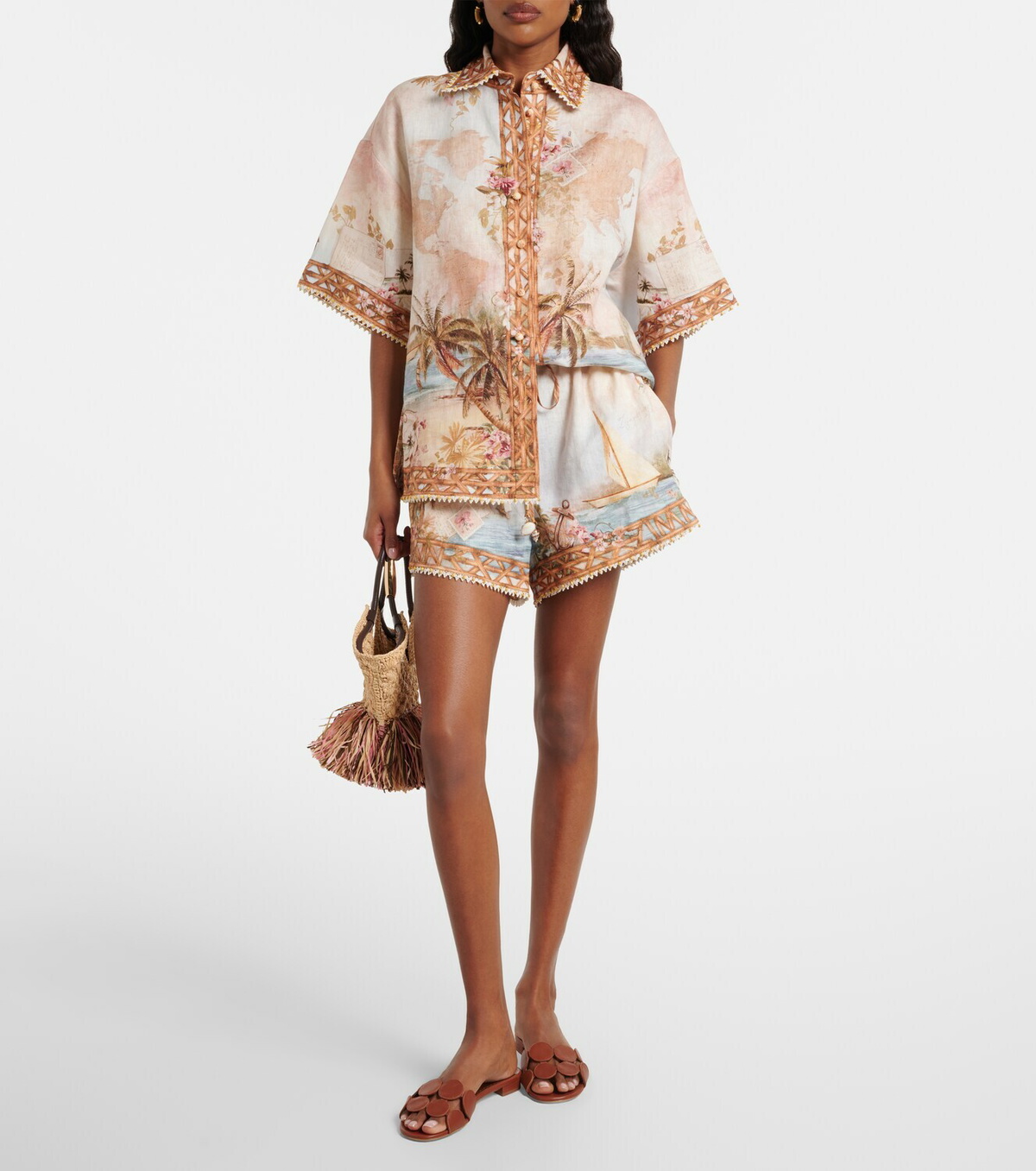 Zimmermann Mahon printed linen shorts