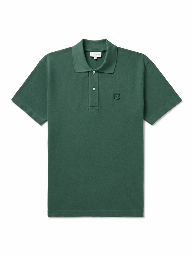 Photo: Maison Kitsuné - Logo-Appliquéd Cotton-Piqué Polo Shirt - Green