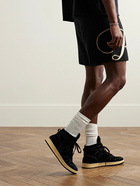 Rhude - Straight-Leg Logo-Jacquard Cotton and Cashmere-Blend Drawstring Shorts - Black