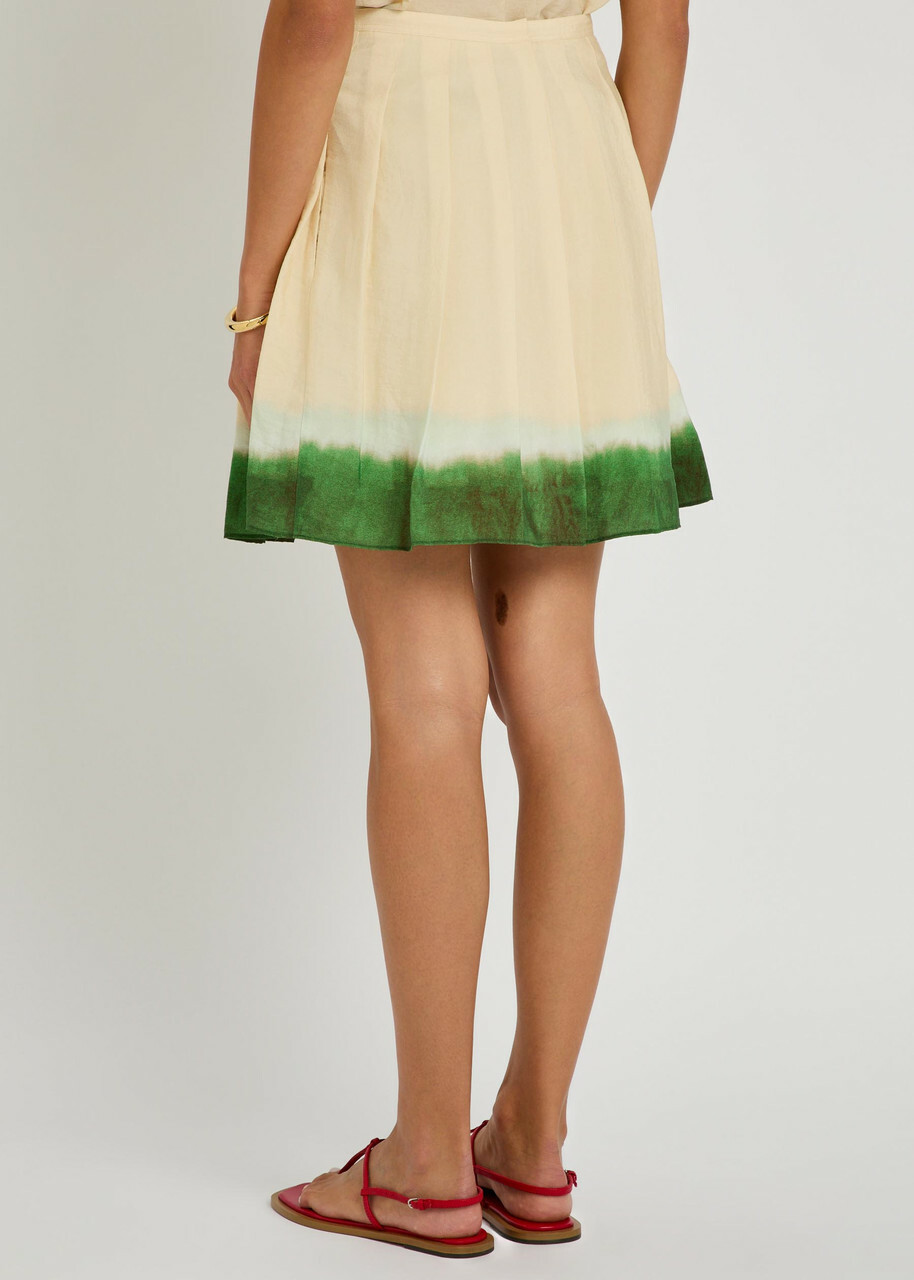Vince Dip-dye Pleated Woven Mini Skirt Cream