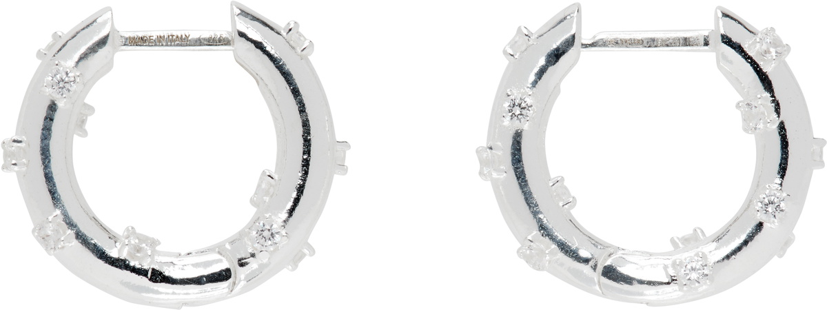 Hatton Labs SSENSE Exclusive Silver & Pink Pearl Hoop Single