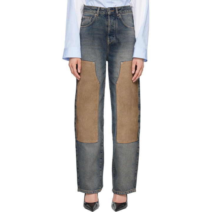 Photo: Off-White Navy & Brown Corduroy Patch Balloon Jeans