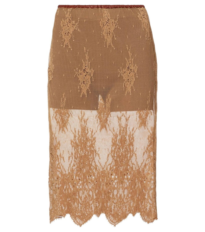 Photo: Jacques Wei Layered leather-trimmed lace midi skirt