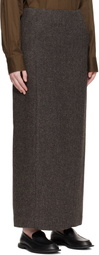 AURALEE Brown & Gray Alpaca Wool Silk Tweed Pencil Maxi Skirt