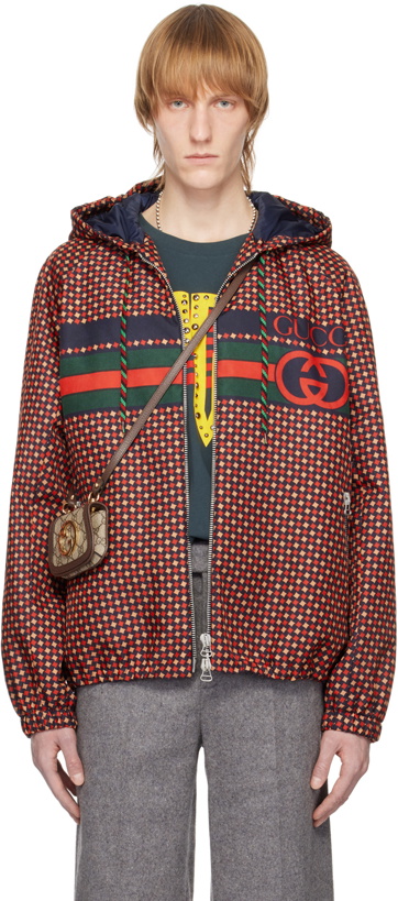 Photo: Gucci Red & Navy Geometric Houndstooth Jacket