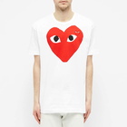 Comme des Garçons Play Men's Large Double Heart Logo T-Shirt in White/Red