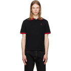 Versace Black Embroidered Cotton Piqué Polo