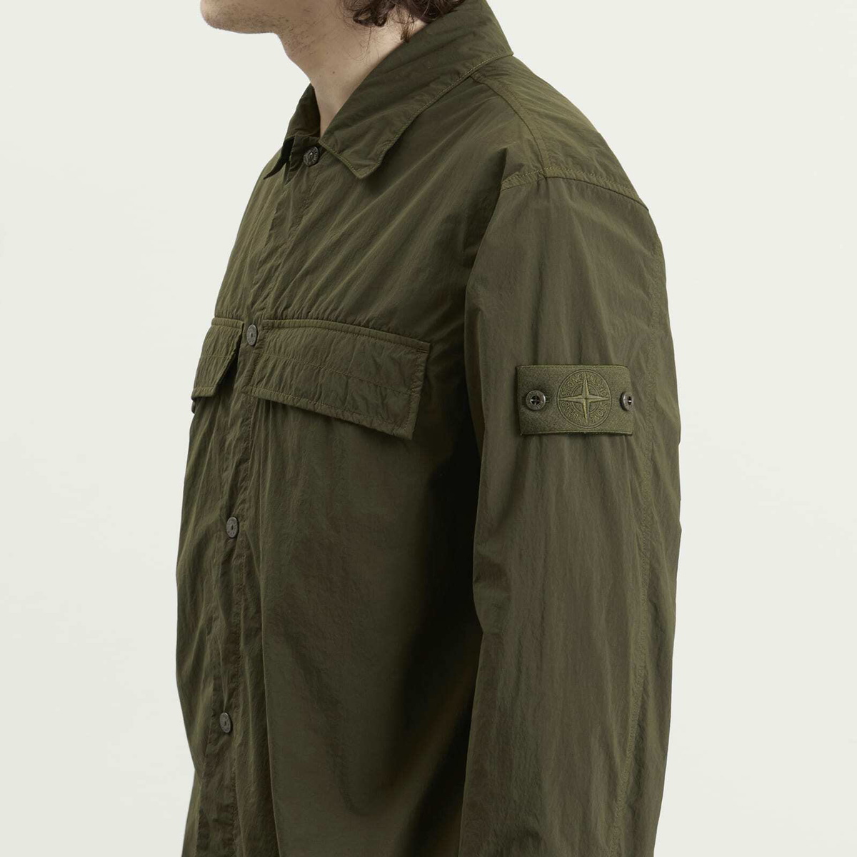 Stone Island Men's Ghost Nylon Smerigliato Shirt Jacket in Military Green