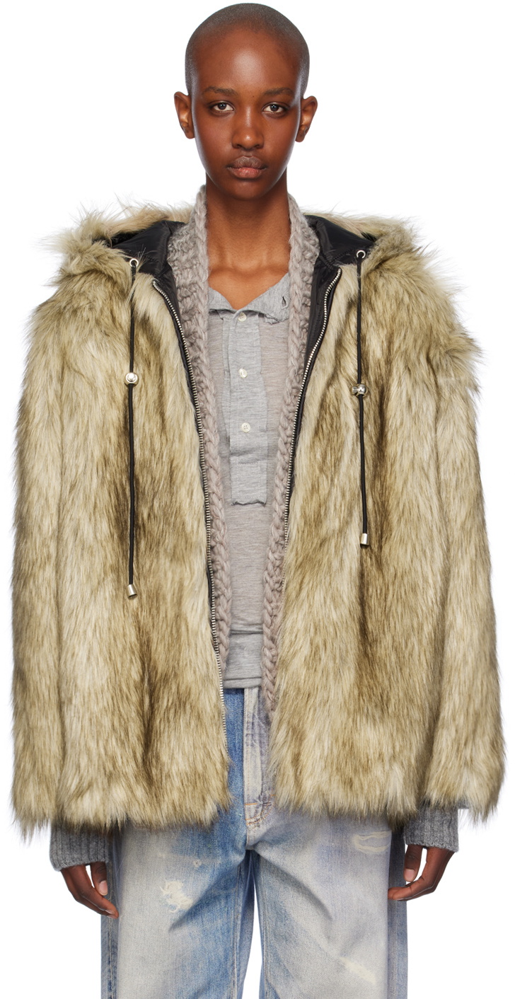 OPEN YY Beige & Black Reversible Faux-Fur Jacket OPEN YY