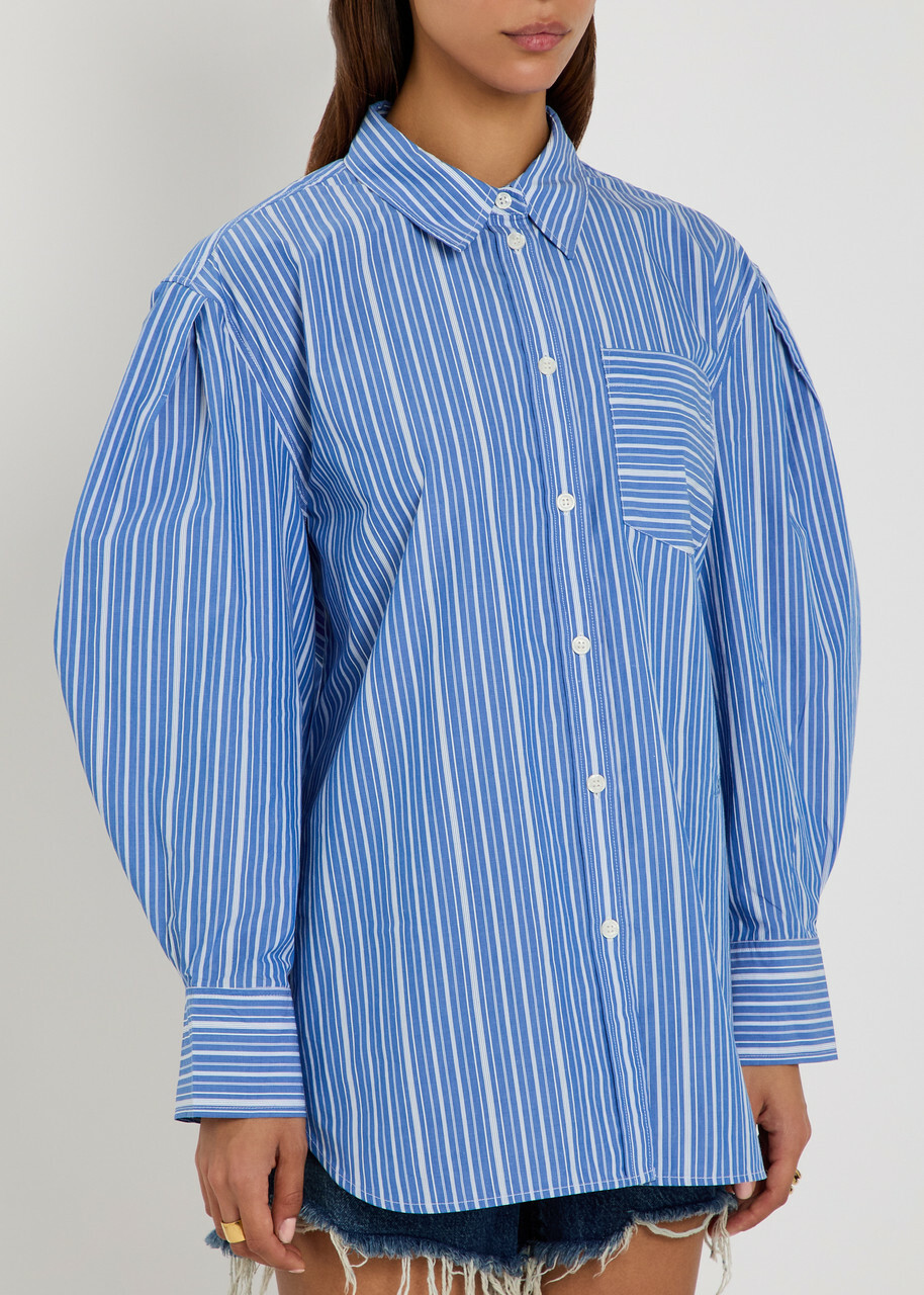 Ganni Striped Cotton-poplin Shirt Navy