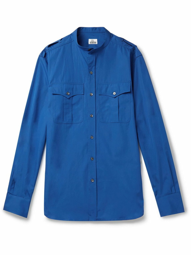 Photo: Sebline - Slim-Fit Grandad-Collar Cotton-Poplin Shirt - Blue