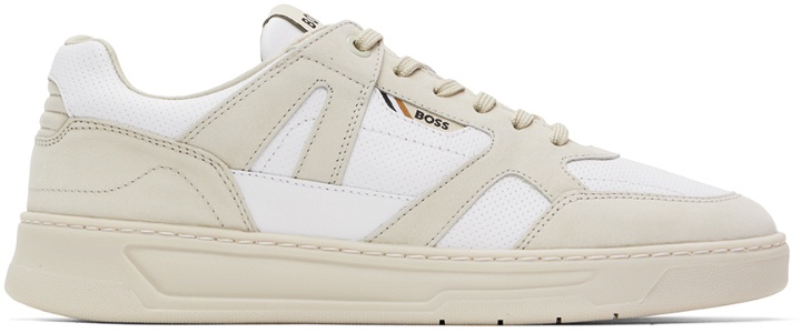 Photo: BOSS Beige & White Mixed Material Sneakers