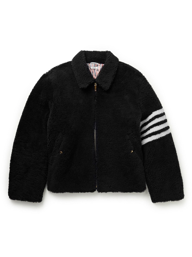 Photo: THOM BROWNE - Striped Shearling Bomber Jacket - Blue