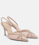 Rene Caovilla Embellished satin and mesh slingback pumps