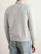 TOM FORD - Slim-Fit Leather-Trimmed Wool and Cashmere-Blend Half-Zip Sweater - Gray