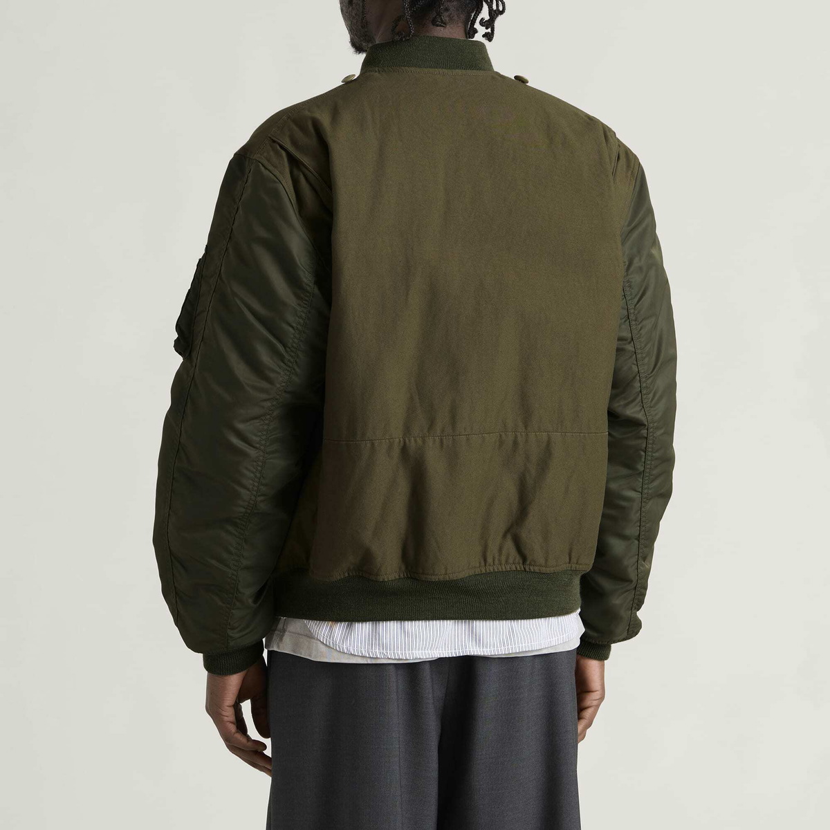Junya Watanabe MAN Men's x Needles Cotton Satin Nylon Bomber Jacket in Khaki Mix