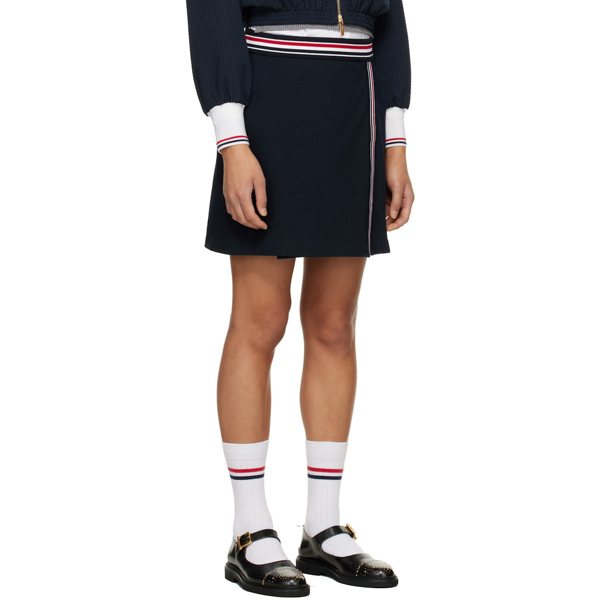 Thom Browne Navy RWB Trim Wrap Miniskirt