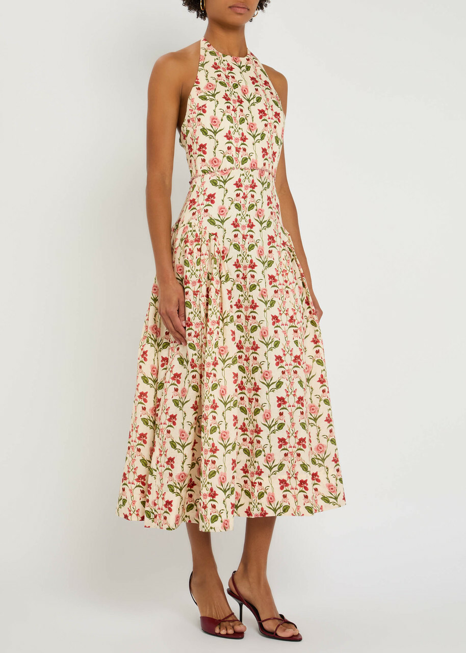 Agua BY Agua Bendita Balsa Canna Floral-print Linen Midi Dress Multicoloured