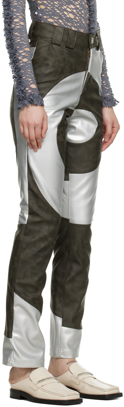 BARRAGÁN Brown & Silver Cosmic Spiral Faux-Leather Trousers