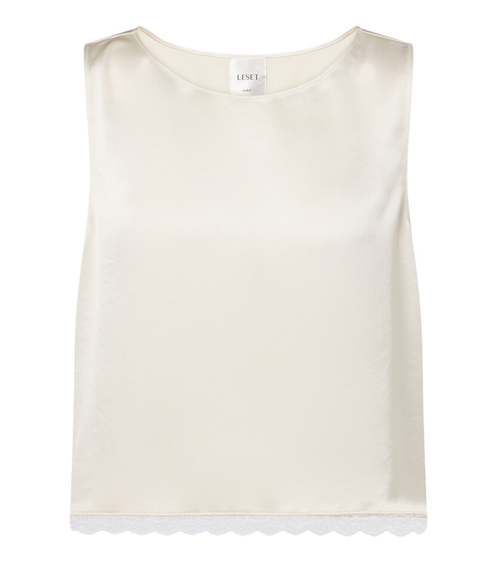 Photo: Leset Barb lace-trimmed satin crop top