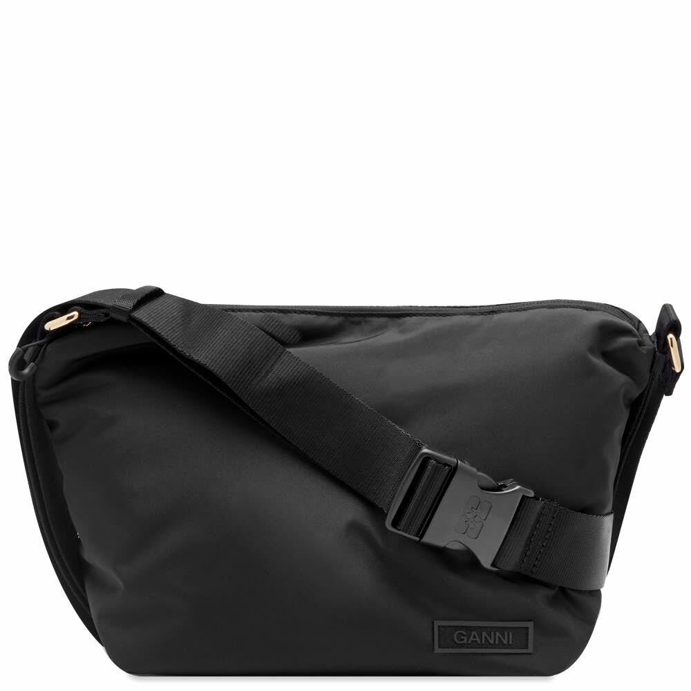 GANNI Women's Recycled Tech Small Hobo Bag in Black GANNI
