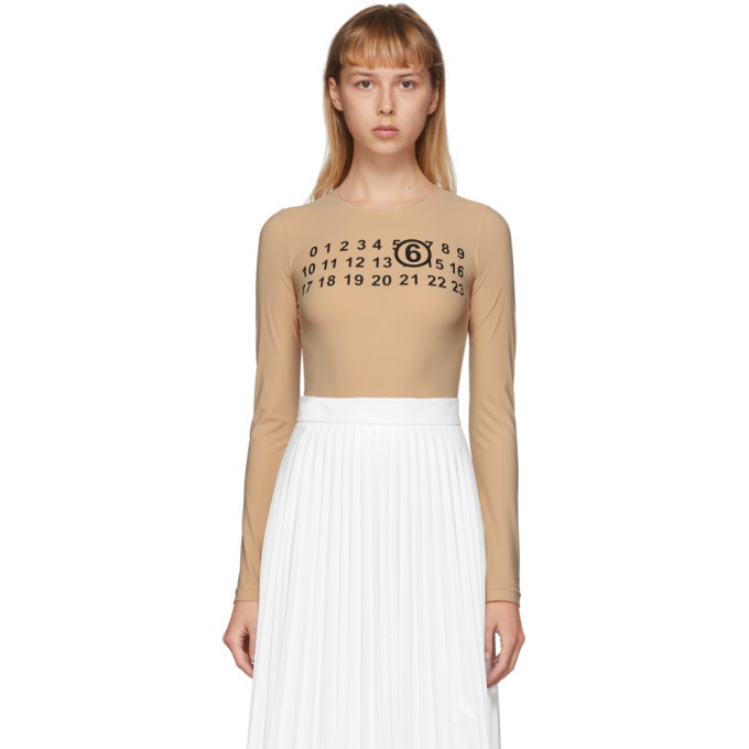 MM6 Maison Margiela Beige Logo Bodysuit for Women