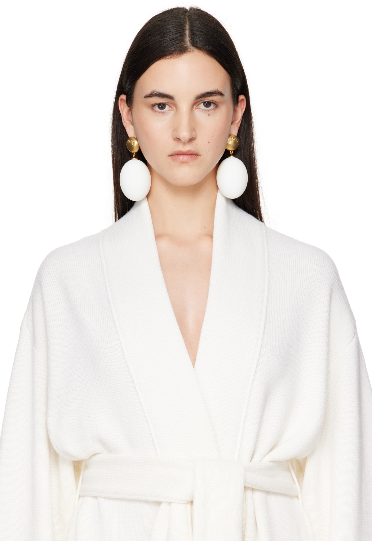 Moschino Gold & White Eggs Pendant Earrings