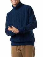 MC2 Saint Barth Man Black Cable Knit Turtleneck Sweater Fisherman