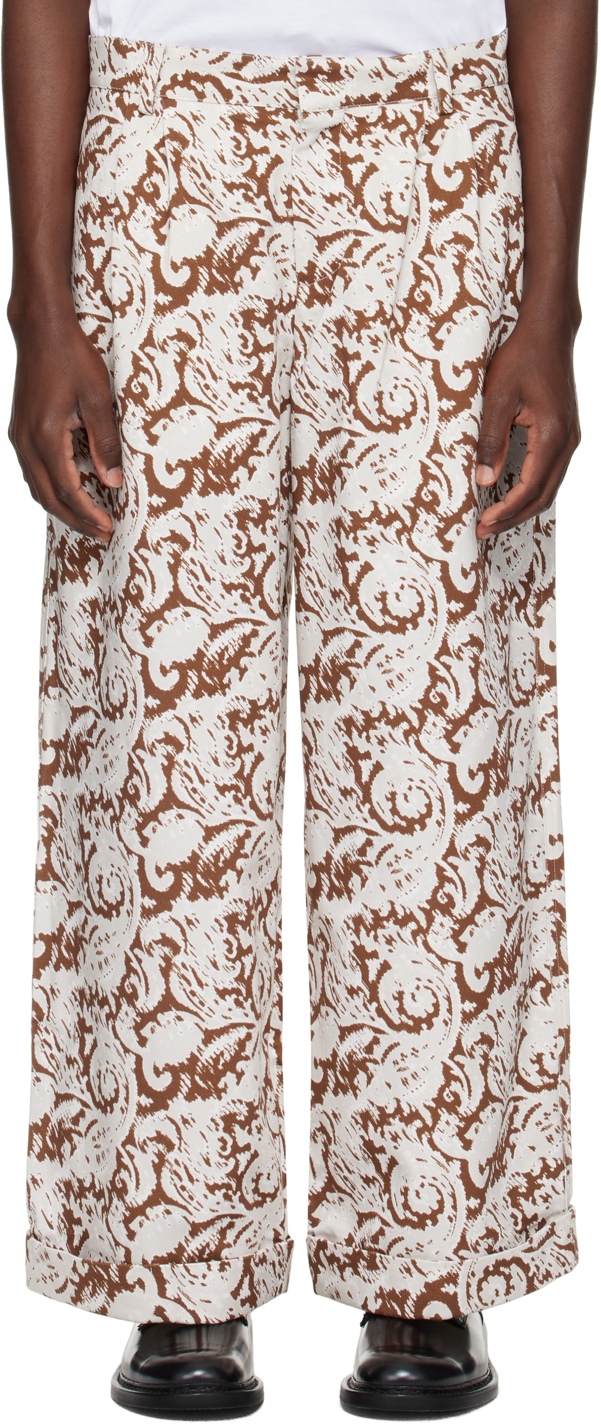 COMMAS Gray & Brown Paisley Print Trousers