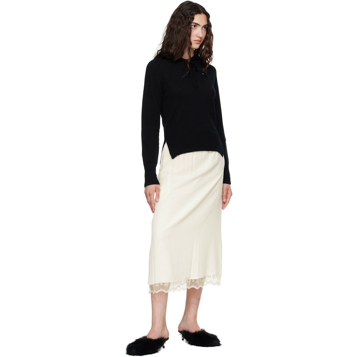 Simone Rocha Black Embellished Relaxed Cashmere Hoodie
