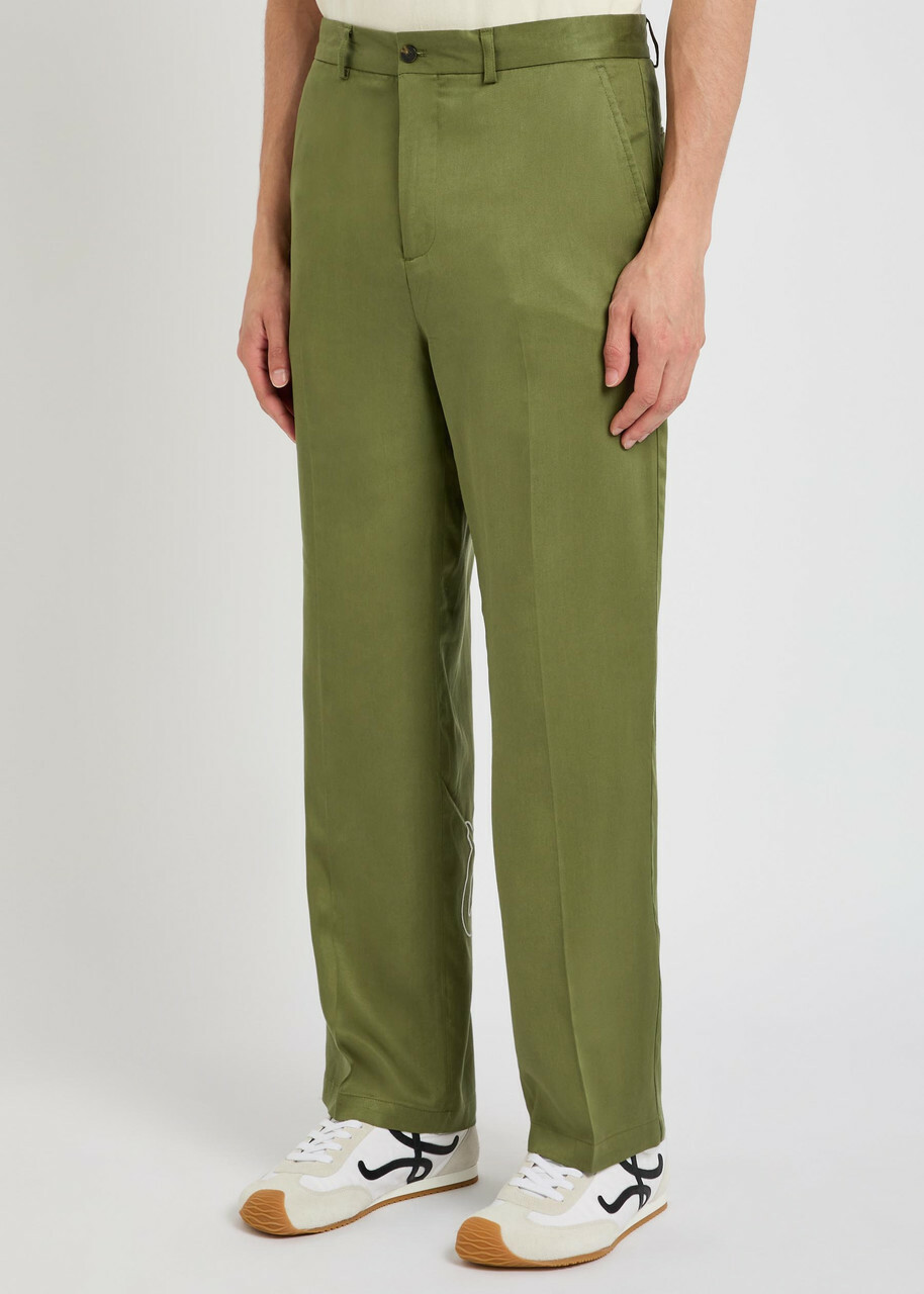 Malbon La Perla Straight-leg Tencel-twill Trousers Olive