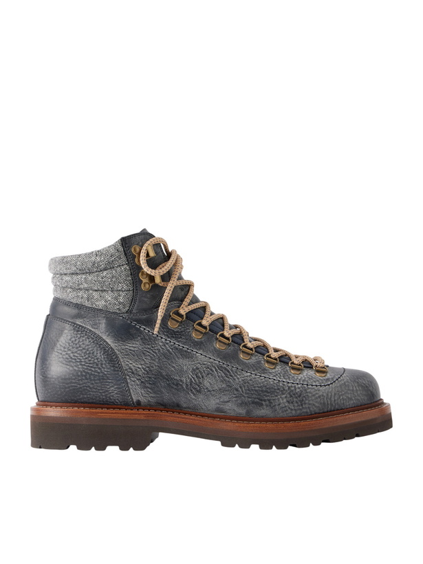 Photo: Brunello Cucinelli - Leather Hiking Boots - Gray