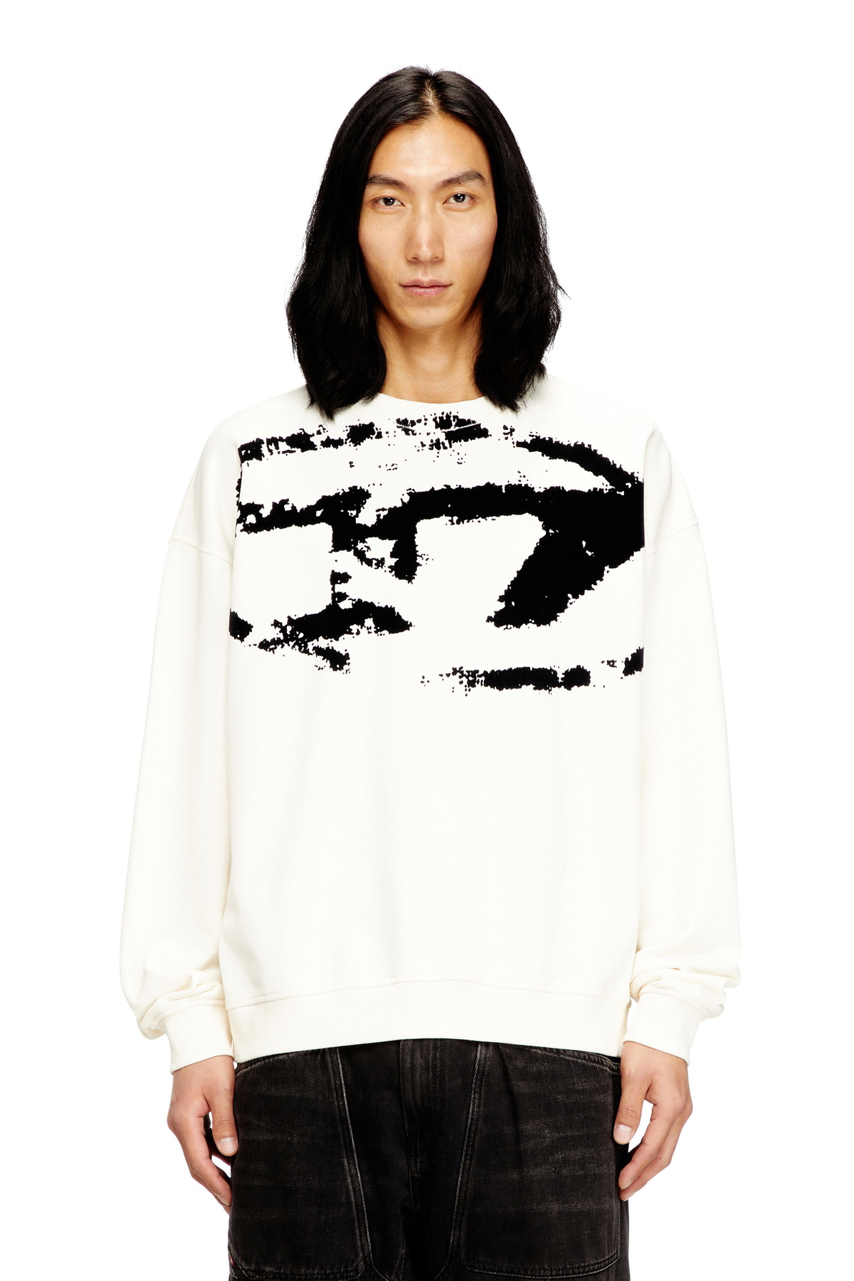 Diesel Sweatshirt with distressed flocked logo - Sweaters Mens in Multicolor