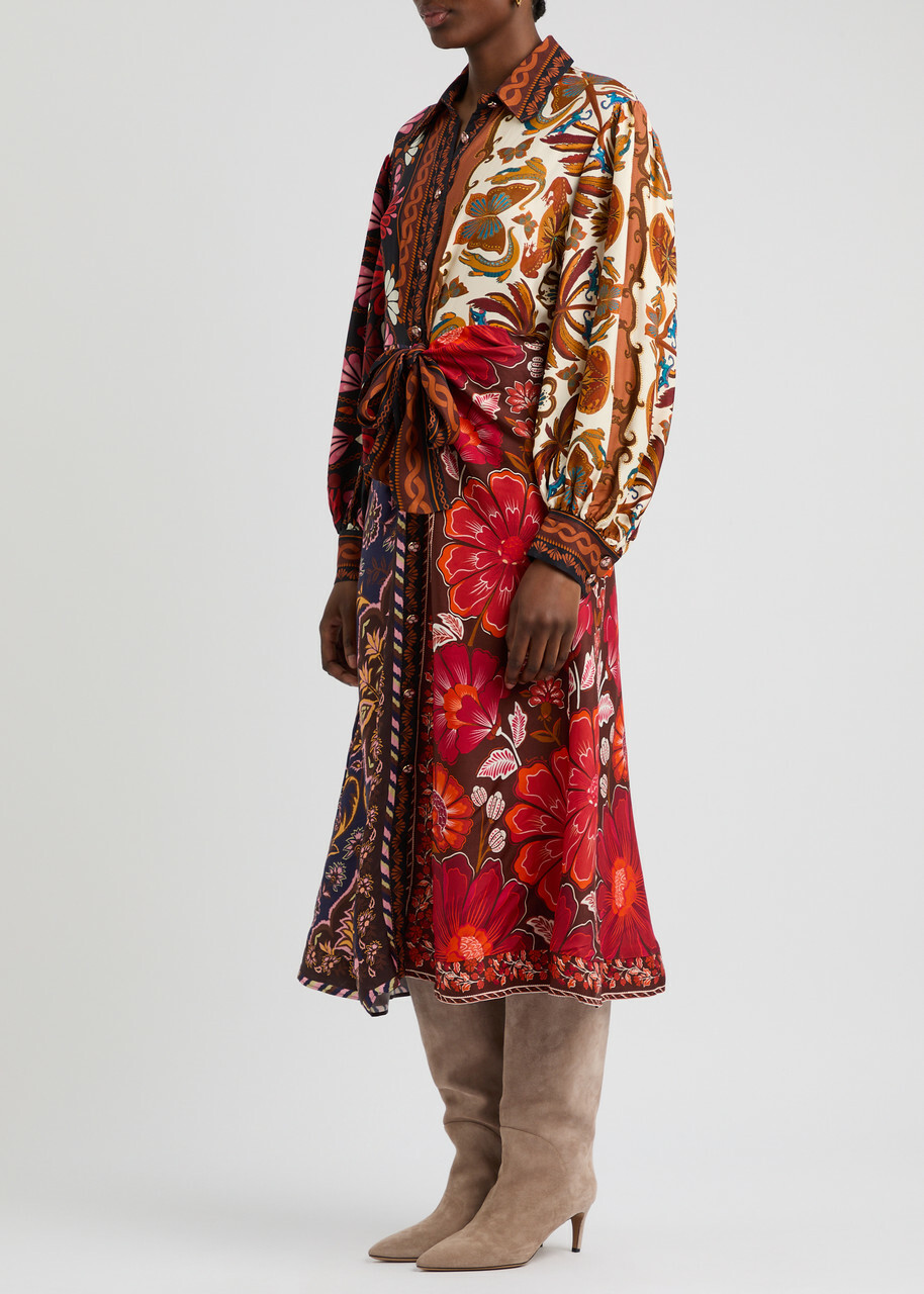 Farm Rio Miranda Printed Midi Shirt Dress Red Farm Rio Farm Rio Miranda Printed Midi Shirt Dress Red Farm Rio