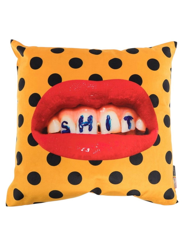 Photo: Seletti Yellow Polka Dot Lip Print Cushion