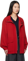 AURALEE Red Wool Max Canvas High Neck Zip Jacket