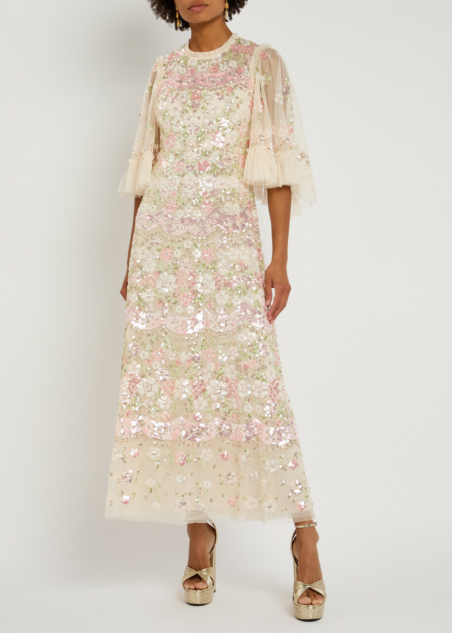 Needle & Thread Garden Delight Embellished Tulle Gown Cream