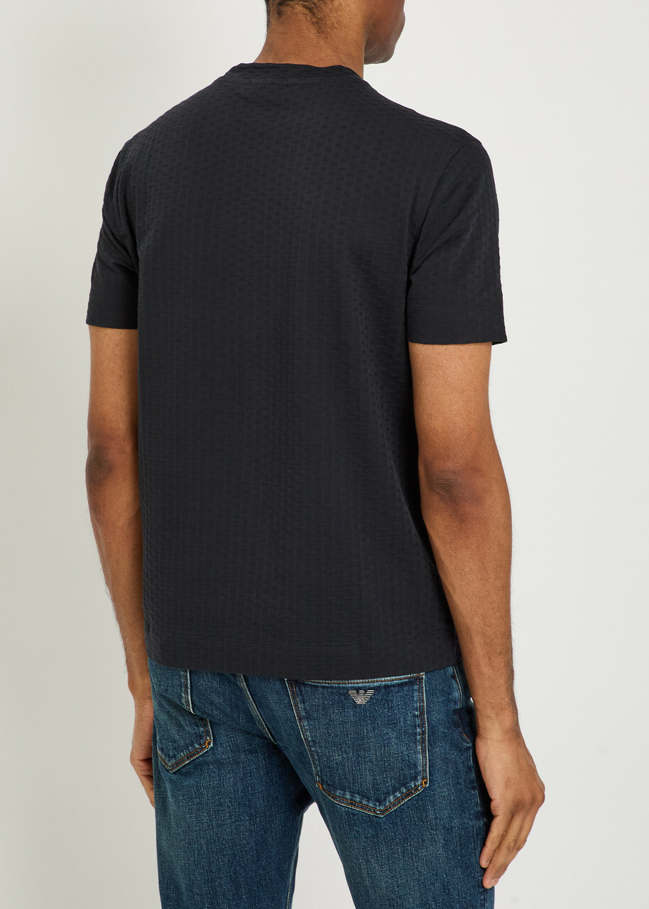 Emporio Armani Jacquard Logo-embroidered Cotton T-shirt Navy