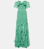 Costarellos Off-shoulder corset silk gown