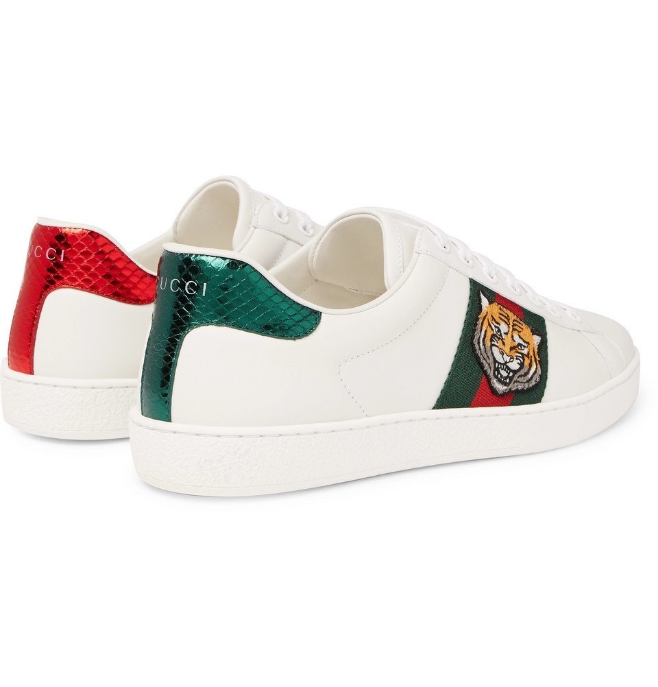 Vurdering Himmel Depression Gucci - Ace Watersnake-Trimmed Embroidered Leather Sneakers - Men - White  Gucci
