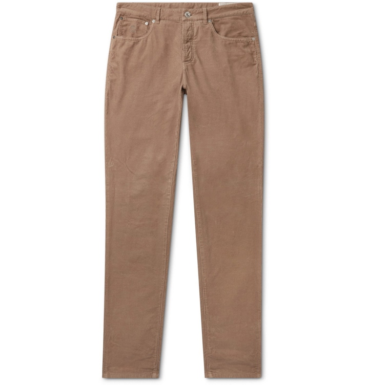 Photo: Brunello Cucinelli - Slim-Fit Tapered Cotton-Corduroy Trousers - Brown