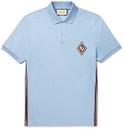 Gucci - Logo-Appliquéd Striped Cotton-Blend Piqué Polo Shirt - Light blue